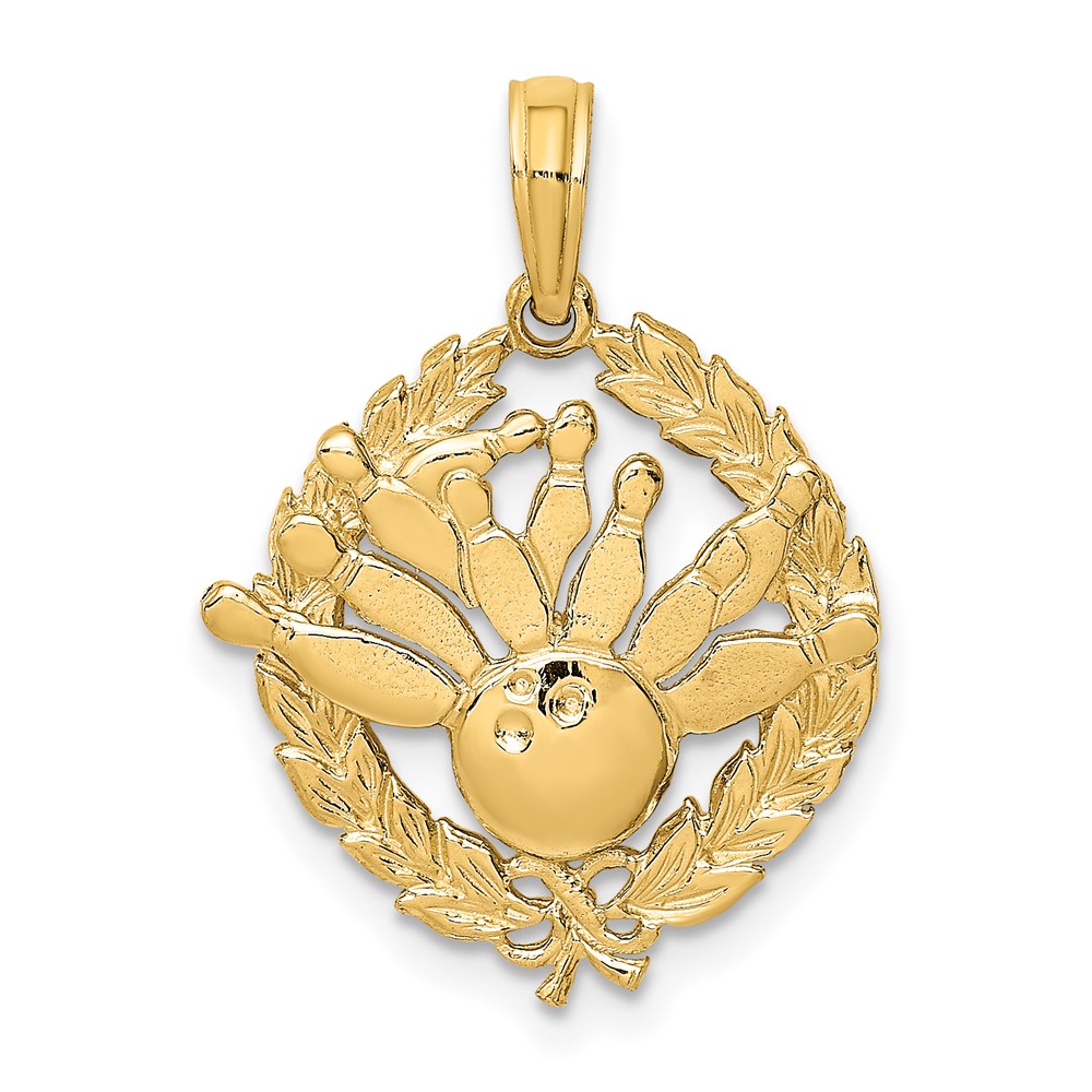 Million Charms 10k Yellow Gold Genuine Bowling Story In Leaf Circle Charm